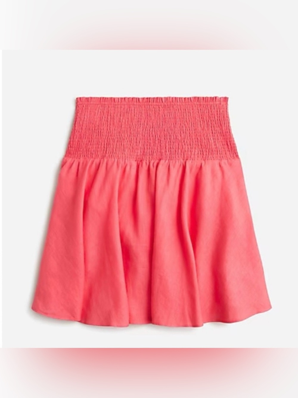 J. Crew Smocked Waist 100% Linen Lined Mini Skirt Brillant Papaya Sz XL BG546